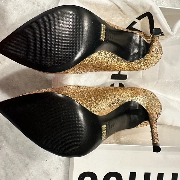 Schutz Gold Glitter Heels - 8 - NEW - Picture 4 of 7